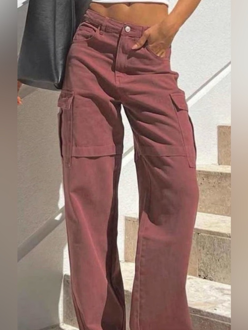 Princess Polly Addy Wide Leg Skater Streetwear Cargo Jeans in Burgundy Size 4